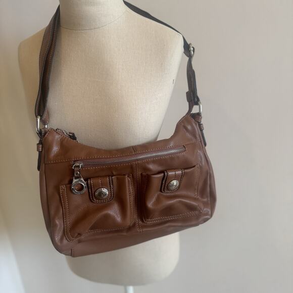 Franco Sarto Brown Faux Leather Handbag Purse Crossbody Shoulder Bag Pockets - Picture 12 of 16